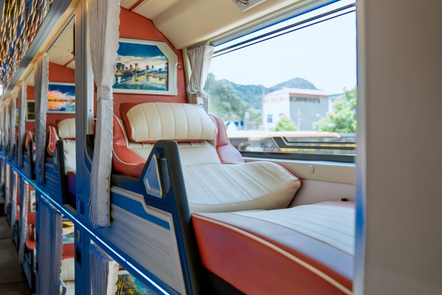 Clean and spacious interior of the Direct bus Cat Ba to Ha Giang with comfortable sleeper berths