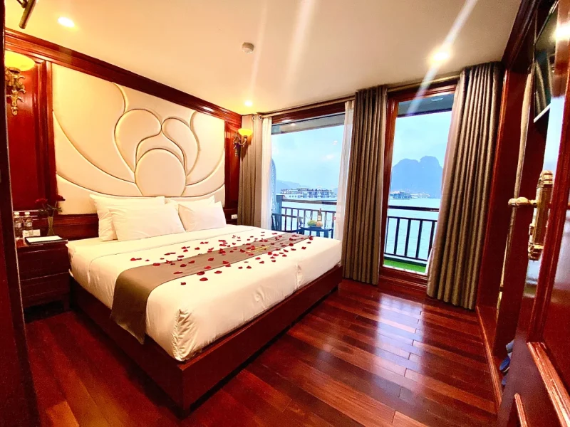 Elegant private balcony cabin on Calypso Lan Ha Bay luxury cruise with stunning ocean views - Calypso Cruise Lan Ha Bay 2 Day 1 Night 